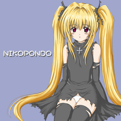 eve (black cat), black cat (series), lowres, 00s, 1girl, black thighhighs, blonde hair, dress, elbow gloves, female focus, gloves, goth fashion, gothic lolita, loli, lolita fashion, panties, pantyshot, red eyes, sitting, sleeveless, solo, thighhighs, torn clothes, torn thighhighs, twintails, underwear, white panties