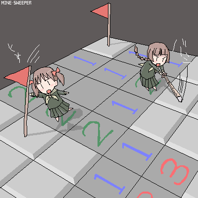 fukuzawa yumi, shimazu yoshino, maria-sama ga miteru, minesweeper, lowres, 00s, oekaki