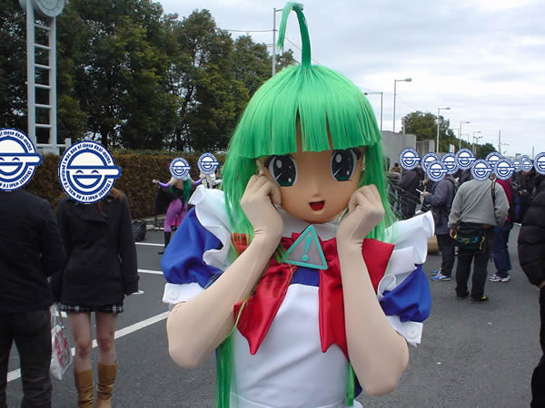 me-tan, akibablog, ghost in the shell, os-tan, cosplay photo, photo (medium), animegao, asian, cosplay, kigurumi, laughing man (gits), solo, zentai