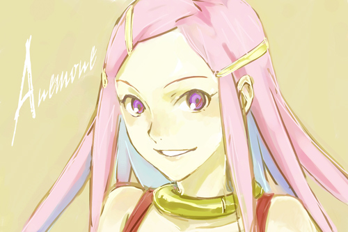 sakaki kuuya, anemone (eureka seven), eureka seven, eureka seven (series), lowres, 00s, 1girl, collar, female focus, hair ornament, hairclip, pink hair, portrait, purple eyes, smile, solo