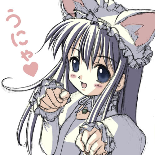 hazuki (tsukuyomi), tsukuyomi moonphase, lowres, 00s, 1girl, animal ears, cat ears, fake animal ears, female focus, simple background, solo, white background