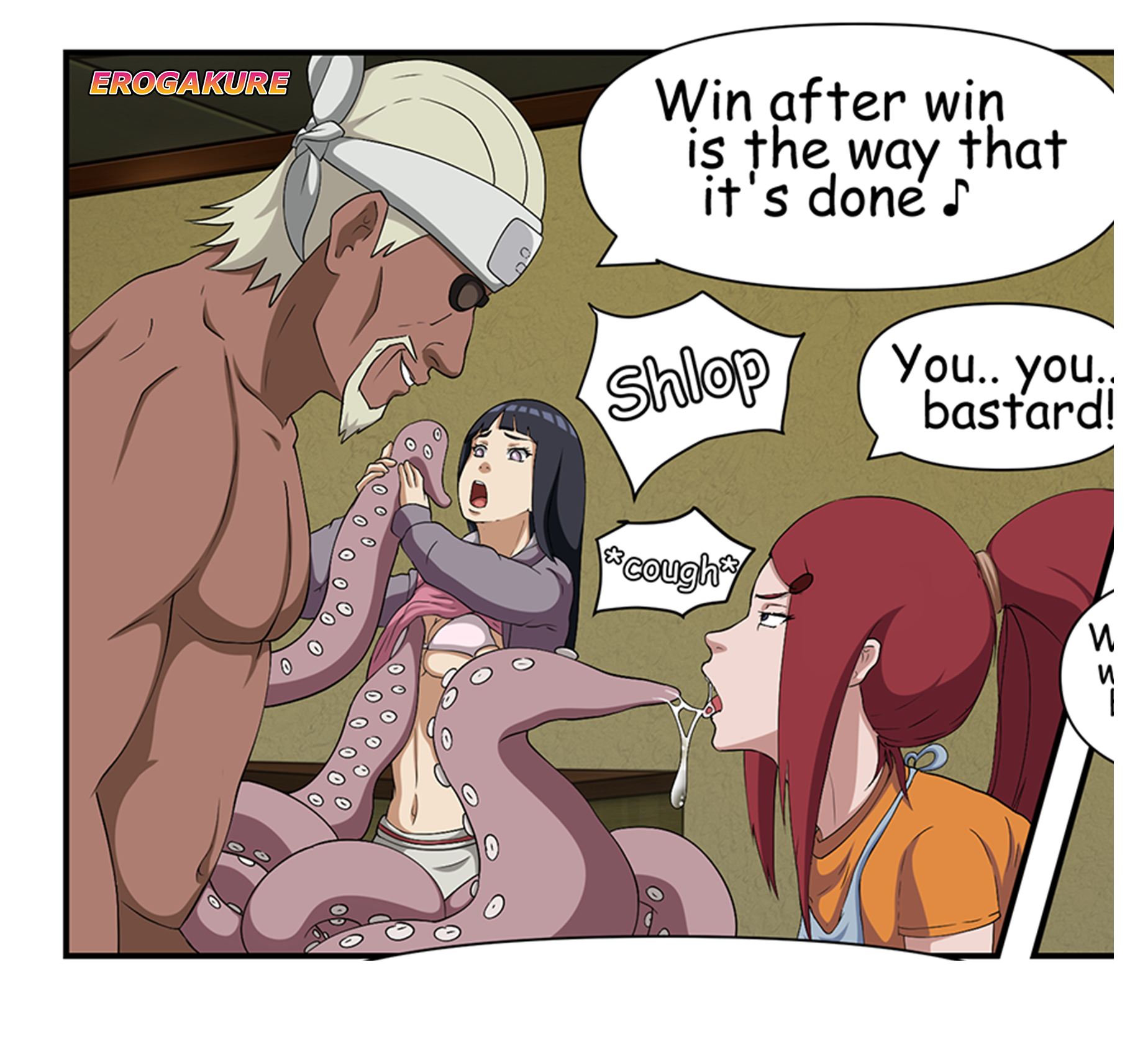 erogakure, hyuuga hinata, killer bee, uzumaki kushina, naruto (series), naruto shippuuden, cheating, naruto, after fellatio, breasts, cheating (relationship), interracial, mature female, tentacle sex, tentacles, undressing