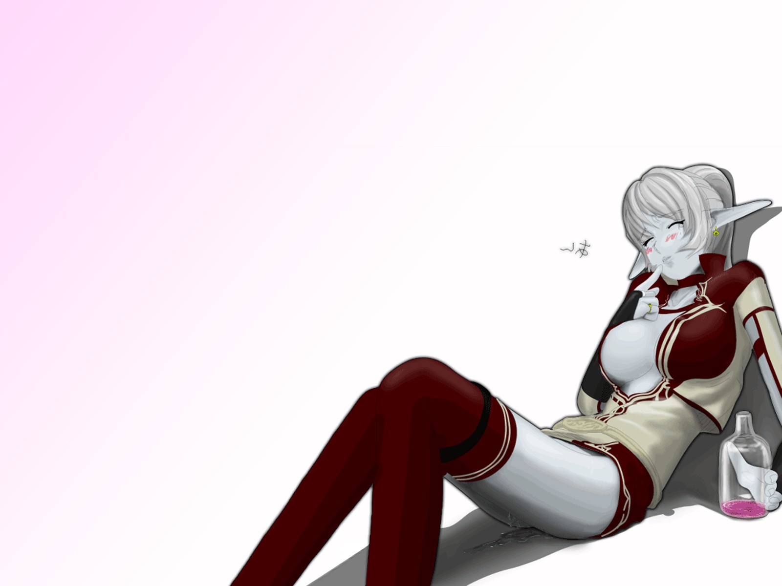 dark elf (lineage 2), lineage, lineage 2, artist request, highres, reversed, 1girl, blue skin, colored skin, dark elf, disenfranchised minority elf, elf, female focus, high collar, mirrored text, peeing, pointy ears, ponytail, pussy juice, solo, thighhighs