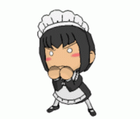 tanisi (hosimade), shirley medison, shirley (manga), animated, animated gif, lowres, 1girl, black hair, bob cut, chibi, chibi only, dempsey roll, dempseyroll, female focus, fighting stance, maid, maid headdress, mary janes, namikaiharukaze, o o, shoes, short hair, solo