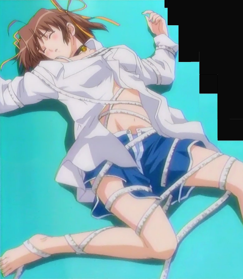 asakura nemu, da capo, da capo i, anime screenshot, stitched, third-party edit, 00s, 1girl, barefoot, bell, choker, episode7, feet, female focus, jingle bell, ribbon, solo, tape measure, toes, unconscious