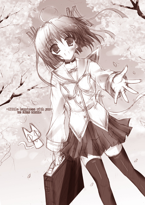 naruse mamoru, asakura nemu, da capo, da capo i, 00s, 1girl, bell, choker, female focus, jingle bell, monochrome, pink theme, ribbon, solo, thighhighs