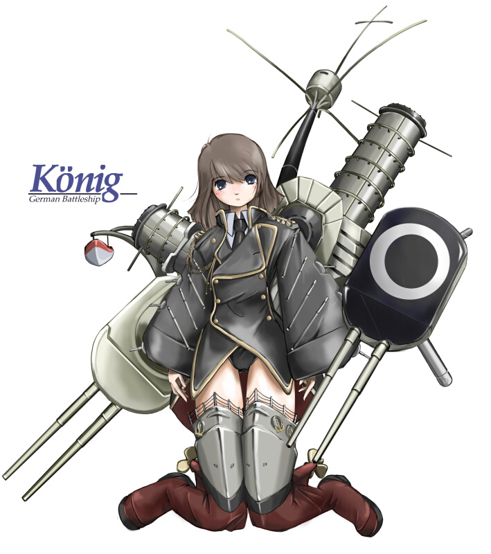 nano (nanosize), koenig, original, 1girl, female focus, imperial german navy, knees together feet apart, mecha musume, military, personification, ship, solo, thighhighs, watercraft, world war i