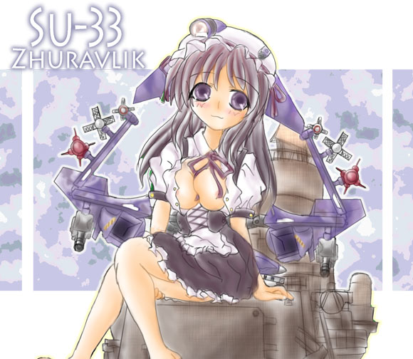 zahme sau (artist), zahme sau (cmpwgm), su-33, original, jet, 1girl, aircraft, airplane, female focus, maid, mecha musume, military, solo, su33