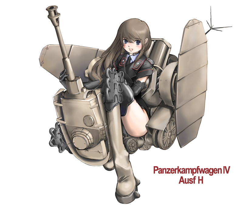 nano (nanosize), original, vehicle, 1girl, female focus, mecha musume, military, military vehicle, motor vehicle, panzer iv, solo, tank, wehrmacht, world war ii