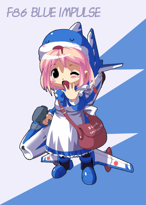 t hostler, f-86, jet, 1girl, aircraft, airplane, blue impulse (team), f86, female focus, mecha musume, solo