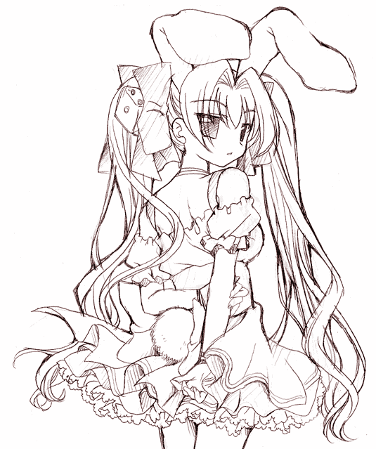 nekono osero, usada hikaru, di gi charat, tagme, animal ears, monochrome, rabbit ears, rabbit tail, solo