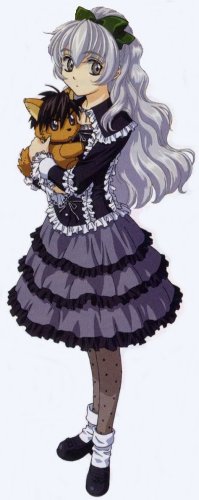 teletha testarossa, full metal panic!, lowres, 00s, 1girl, female focus, goth fashion, gothic lolita, hair between eyes, lolita fashion, pantyhose, ponytail, simple background, solo, white background