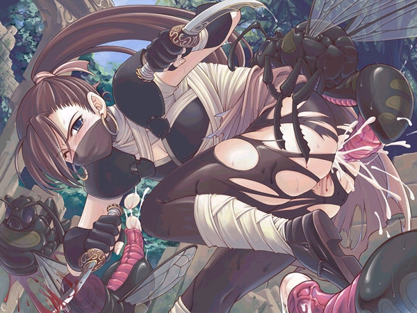 xration, assassin (ragnarok online), ragnarok online, bad tag, oviposition, assassin, bestiality, blood, brown hair, bug, cum, cum in pussy, defloration, earrings, egg, implantation, jewelry, long hair, mask, monster, pussy, rape, sex, torn clothes, vaginal