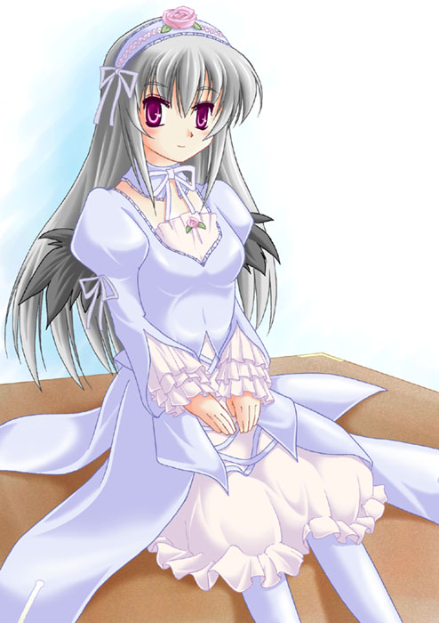 suigintou, rozen maiden, 00s, 1girl, alternate color, detached collar, dress, female focus, lolita fashion, simple background, solo, two-tone dress, white background, white theme
