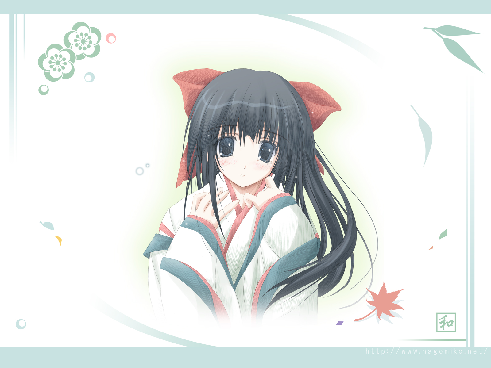 tenmu shinryuusai, highres, black hair, blue eyes, japanese clothes, miko, solo, tears