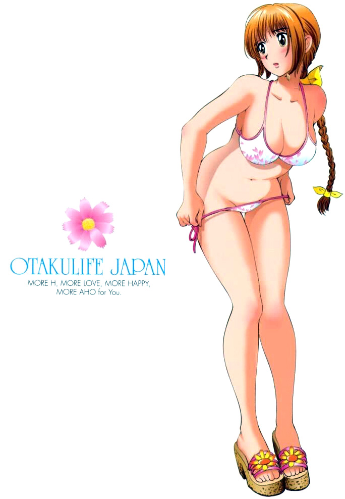 senke kagerou, kasumi (doa), dead or alive, tecmo, 1girl, bent over, bikini, bikini pull, braid, breasts, cleavage, clothes pull, female focus, legs, lips, orange hair, pulling own clothes, sandals, side-tie bikini bottom, solo, swimsuit, undressing