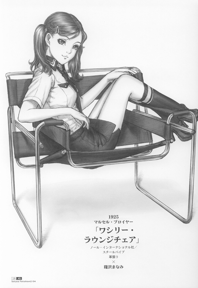 highres, greyscale, hair ornament, hairclip, kneehighs, legs, monochrome, necktie, school uniform, serafuku, skirt, smile, socks, solo