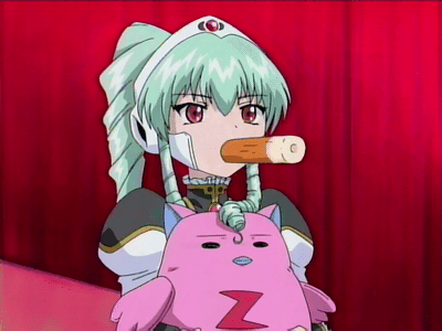 normad, vanilla h, broccoli (company), galaxy angel, animated, animated gif, anime screenshot, lowres, 00s, 1girl, chikuwa, female focus, fishcake, food, solo