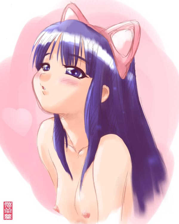 hazuki, tsukuyomi moonphase, animal ears, blush, cat ears, fake animal ears, flat chest, loli, nude, portrait, sketch, upper body