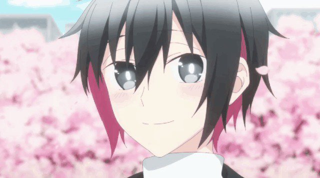 1boy, happy, jingai-san no yome, mirando al espectador, pelo corto, pelo negro, smile, tomari hinowa, tree
