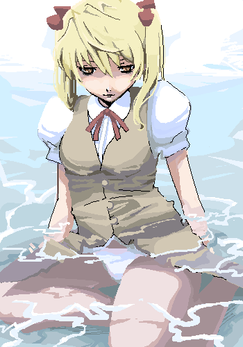 sawachika eri, school rumble, lowres, 00s, 1girl, blonde hair, female focus, no pants, oekaki, solo, water
