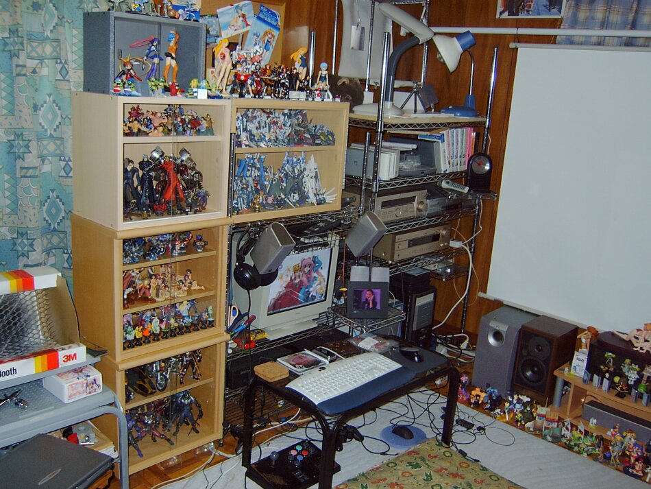 photo (medium), computer, computer keyboard, figure, no humans, otaku room