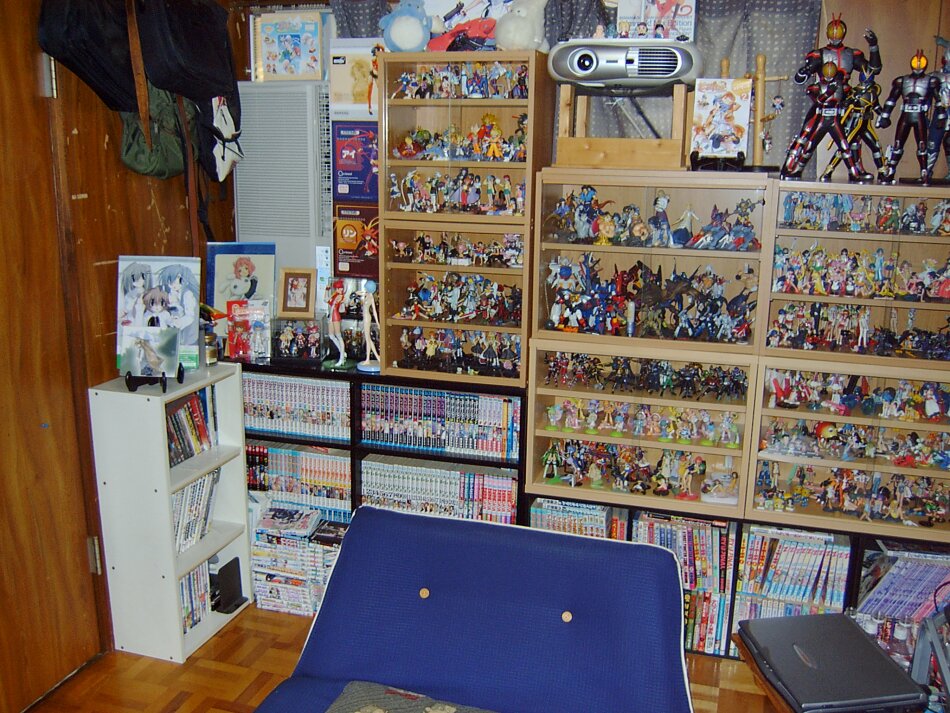photo (medium), bookshelf, figure, no humans, otaku room