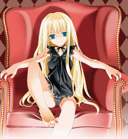 miyashita miki, evangeline a.k. mcdowell, mahou sensei negima!, lowres, 00s, 1girl, cameltoe, female focus, flat chest, goth fashion, loli, long hair, nail polish, red nails, solo, vampire, very long hair