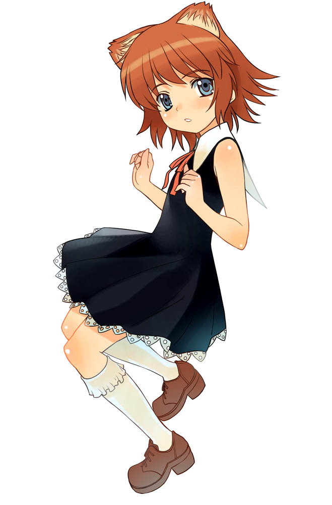 a1 (initial-g), rosetta passel, kaleido star, 00s, animal ears, blue eyes, brown hair, brown shoes, cat ears, school uniform, serafuku, shoes, solo