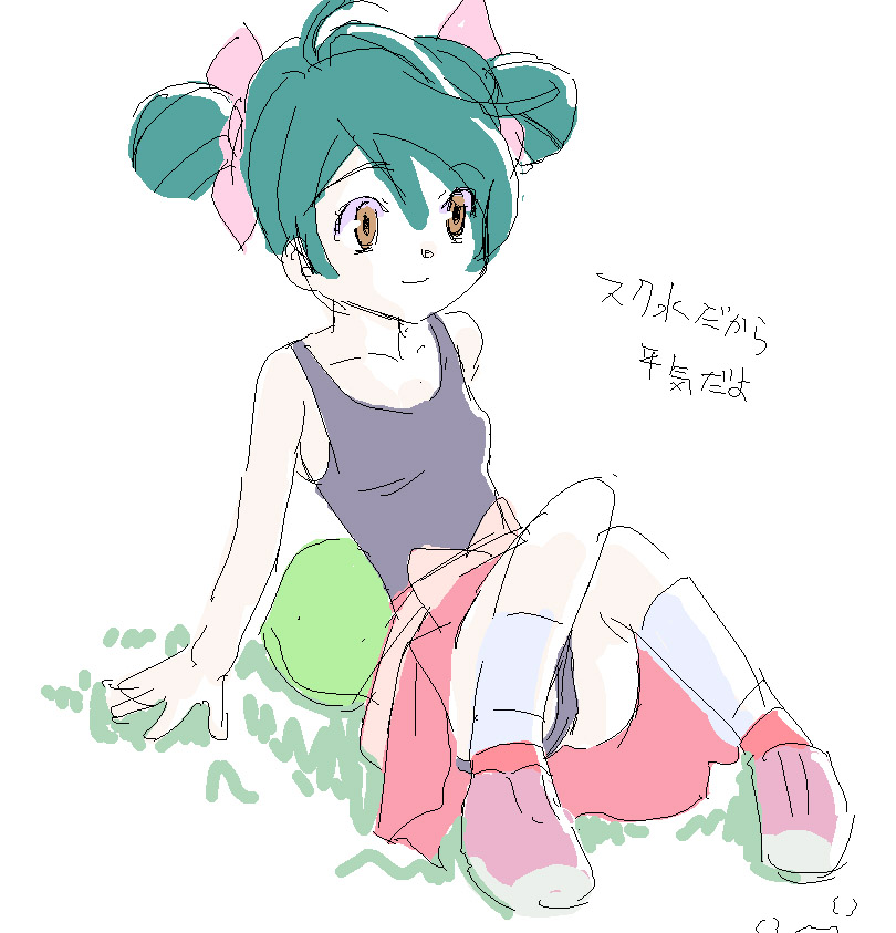 miyama miku, zettai shounen, 00s, oekaki, one-piece swimsuit, pink shoes, school swimsuit, shoes, solo, swimsuit