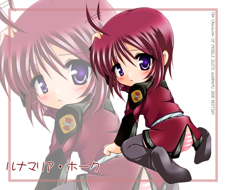 lunamaria hawke, gundam, gundam seed, gundam seed destiny, lowres, 00s, black thighhighs, panties, pink panties, solo, striped clothes, striped panties, thighhighs, underwear