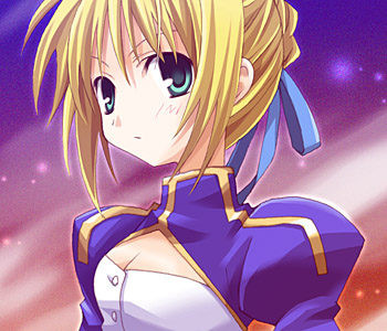 artoria pendragon (fate), saber (fate), fate/stay night, fate (series), lowres, 00s, 1girl, aqua eyes, blonde hair, braid, braided bun, breasts, female focus, frown, hair bun, solo