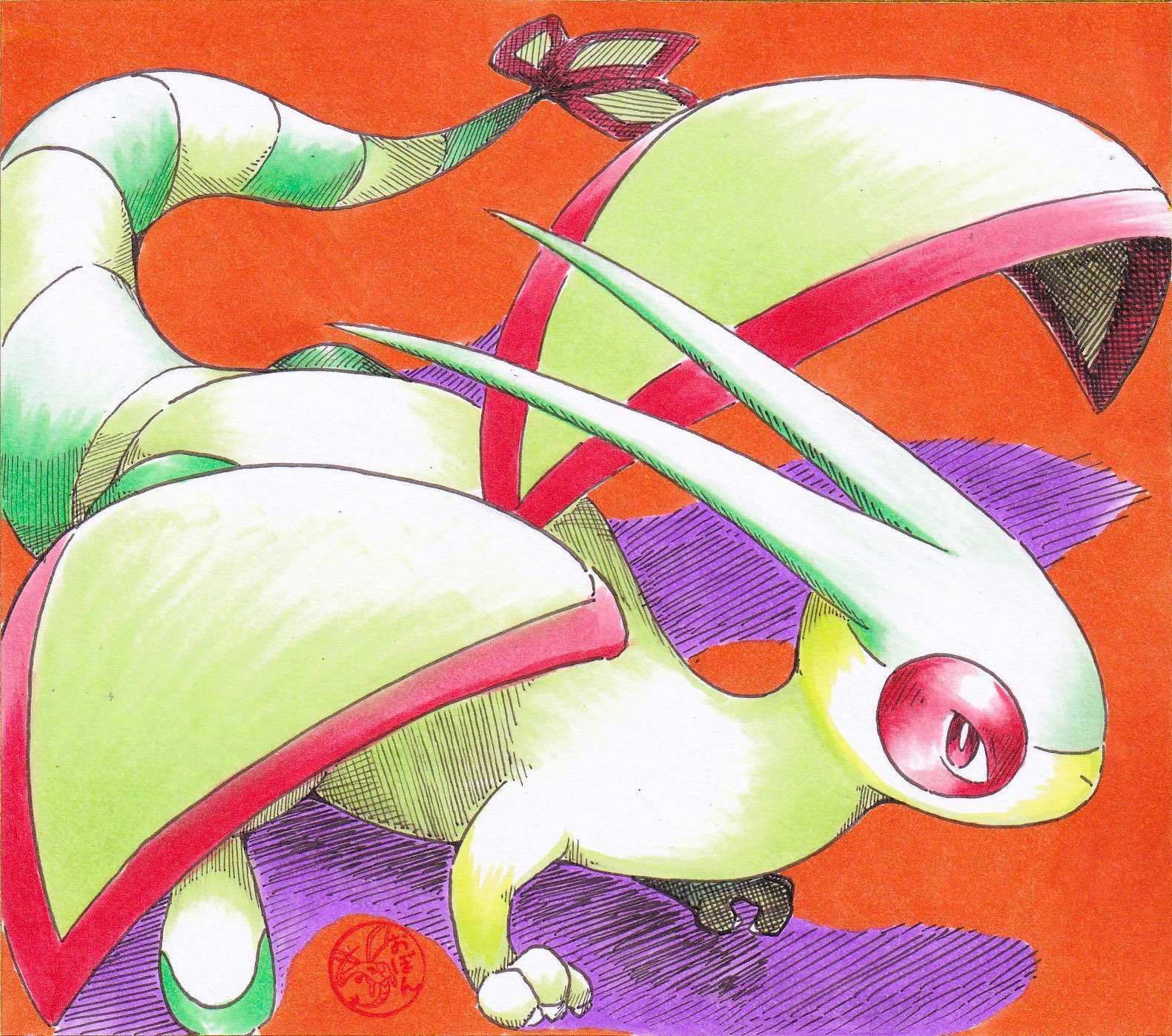 0bon, flygon, nintendo, pokemon, highres, animal focus, claws, dragon, gen 3 pokemon, green wings, looking at viewer, no humans, pokemon (creature), pokemon focus, red eyes, solo, tail, wings