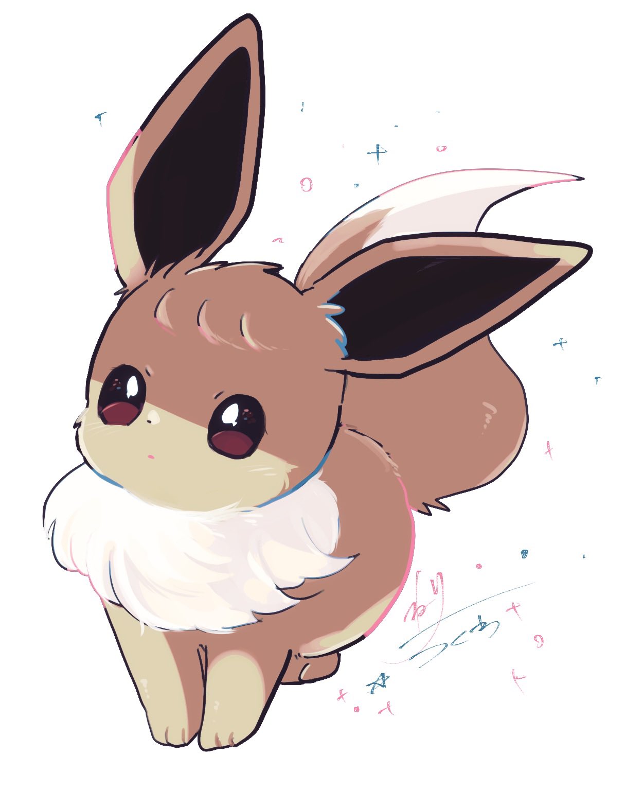 banchiku, eevee, nintendo, pokemon, commentary request, highres, animal focus, brown eyes, gen 1 pokemon, looking up, no humans, pokemon (creature), simple background, solo, white background