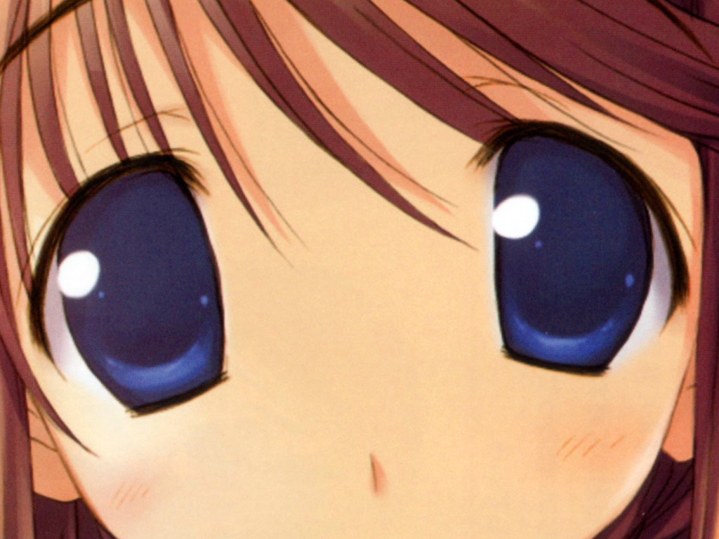 amazuyu tatsuki, komaki manaka, to heart (series), to heart 2, cropped, scan, scan artifacts, 00s, 1girl, blue eyes, brown hair, close-up, eye focus, female focus, solo, staring