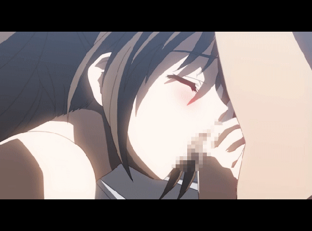 itou makoto (school days), katou otome, school days, animated, animated gif, game cg, 00s, 1girl, brown hair, censored, closed eyes, fellatio, from side, hetero, letterboxed, mosaic censoring, oral, penis, solo focus
