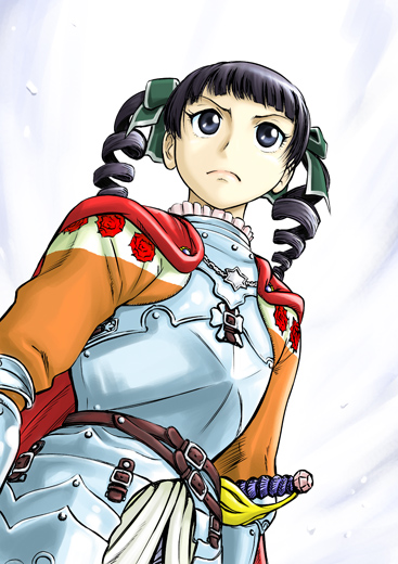 farnese (berserk), matsudaira touko, berserk, maria-sama ga miteru, 1girl, cosplay, crossover, farnese (cosplay), female focus, outdoors, parody, sky, solo