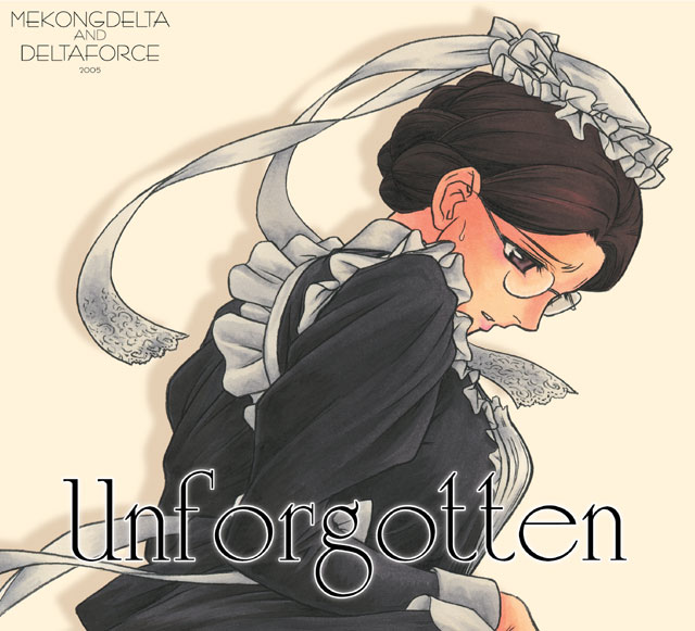 hogeyama, emma, emma (victorian romance emma), victorian romance emma, 00s, 1girl, 2005, brown hair, dated, english text, female focus, glasses, hat, maid, mob cap, parted lips, solo, sweat, white hat