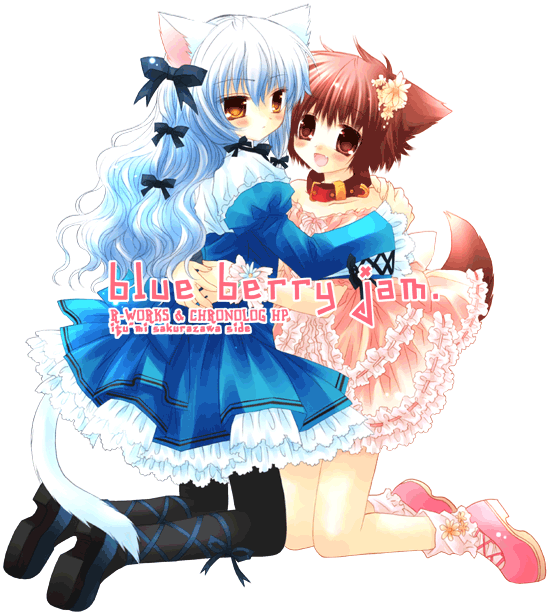 sakurazawa izumi, hinata (pure pure), lily (wanko to lily), pure pure, wanko to lily, official art, 2girls, :d, animal ears, bare shoulders, blueberry jam, blush, bow, cat ears, cat tail, collar, crossover, dog ears, dog tail, dress, fang, flat chest, flower, frills, hair bow, hair flower, hair ornament, holding, hug, kneeling, lolita fashion, long hair, looking back, multiple girls, multiple hair bows, open mouth, orange eyes, pantyhose, pink eyes, pink hair, red hair, ribbon, shoes, short dress, short hair, smile, socks, sweet lolita, tail, text focus, transparent background, wavy hair, white hair