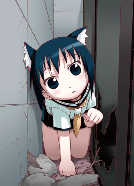 yuuki shin'ichi, kashiwagi kaede, kizuato, 1girl, animal ears, cat ears, female focus, pleated skirt, school uniform, serafuku, skirt, solo