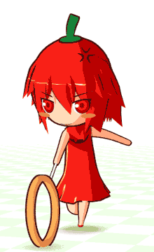 ekkusu kyuuzu, boukun habanero, habanero-tan, original, animated, animated gif, lowres, 1girl, 3d, anger vein, chibi, chibi only, chili pepper, female focus, habanero pepper, hoop rolling, red eyes, red hair, solo