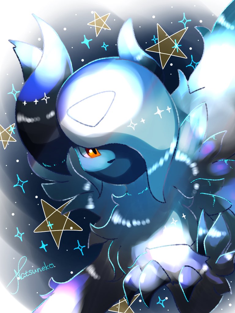 natsuneko, absol, mega absol, nintendo, pokemon, animal focus, artist name, claws, gen 3 pokemon, horns, mega pokemon, no humans, pokemon (creature), red eyes, solo, star (symbol), wings