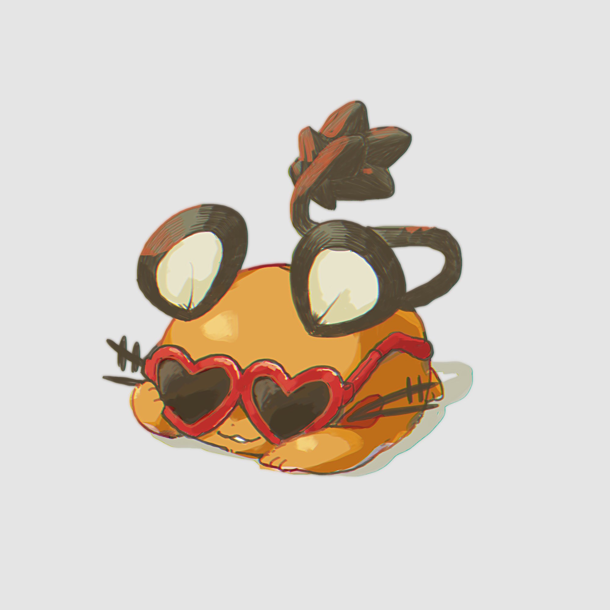 baachamu, dedenne, nintendo, pokemon, commentary, highres, symbol-only commentary, animal focus, closed mouth, gen 6 pokemon, no humans, pokemon (creature), shadow, simple background, smile, solo, sunglasses