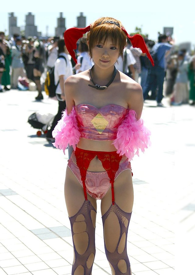 lilith (darkstalkers), capcom, darkstalkers, cosplay photo, photo (medium), cosplay, demon girl, flat chest, garter belt, head wings, lingerie, solo, thighhighs, underwear, wings