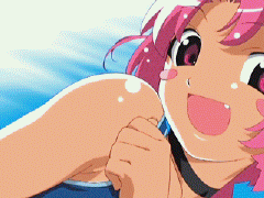 nakahara komugi, nurse witch komugi-chan, soul taker, animated, animated gif, anime screenshot, lowres, 00s, 1girl, blush stickers, braid, fang, female focus, flat chest, one-piece swimsuit, one-piece tan, pink eyes, pink hair, school swimsuit, solo, swimsuit, tan, tanline, undressing