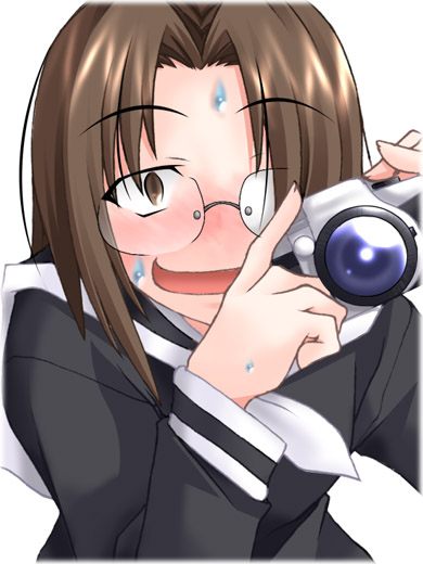takeshima tsutako, maria-sama ga miteru, 00s, camera, glasses, parted bangs, school uniform, serafuku, solo