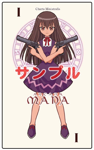 tatsumiya mana, mahou sensei negima!, lowres, 00s, card, card (medium), desert eagle, dual wielding, gun, handgun, hands on own hips, holding, pactio, pistol, semi-automatic pistol, solo, watermark, weapon