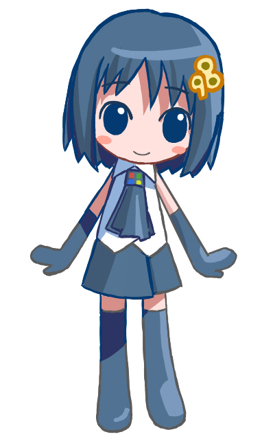 98-tan, os-tan, tagme, 1girl, blue boots, blue thighhighs, bob cut, boots, chibi, chibi only, female focus, simple background, solo, thighhighs, white background