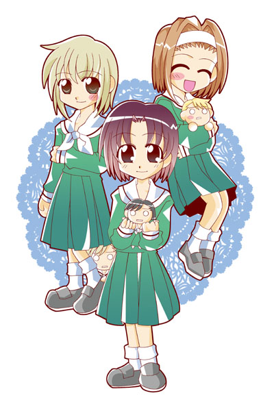 mizuno youko, satou sei, torii eriko, maria-sama ga miteru, artist request, 00s, chibi, chibi only, petite, school uniform, serafuku, smile