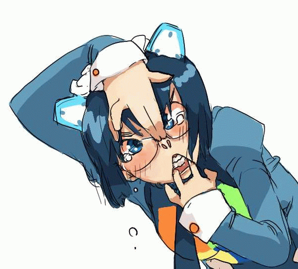 2k-tan, os-tan, tagme, 1girl, female focus, finger in own mouth, glasses, making faces, solo, what
